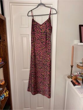Pink Leopard Print Slip Maxi Dress